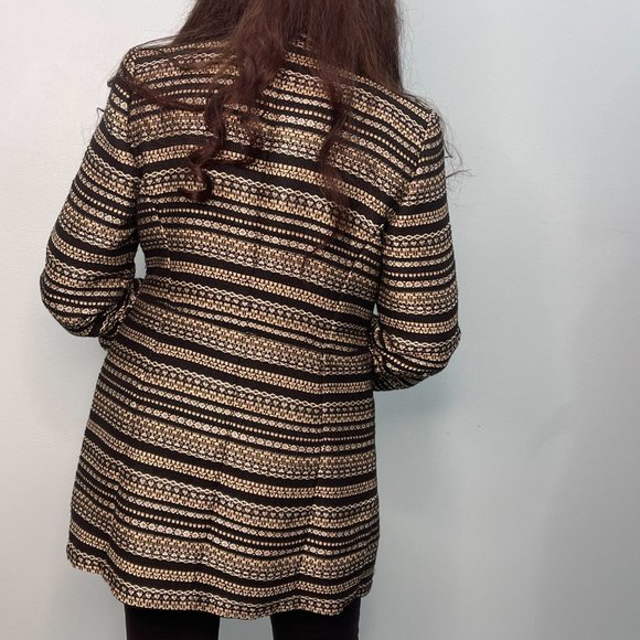 Chicos Gold Black Striped Tweed Long Jacket - Picture 8 of 16